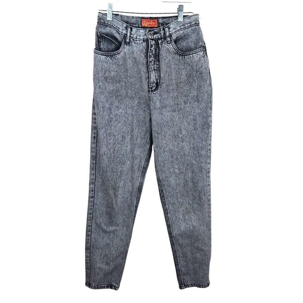 Vintage 80s Mom Jeans Black Acid Wash High Waist Tapered Leg Size 27